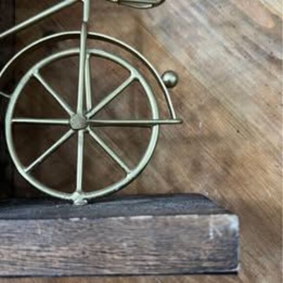 Wooden Bike Decorative Bookends, Set Of 2 Office Bookends w/Brass - Picture 3 of 8